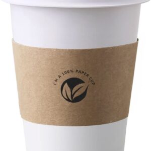 KTOB [50 pack] 12 oz Compostable Coffee Cups with Lids and Kraft Sleeves